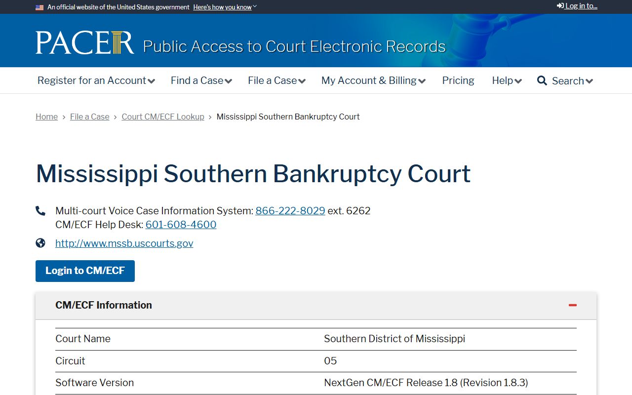Leake County circuit court records on the PACER court lookup for the Mississippi Southern Bankruptcy Court