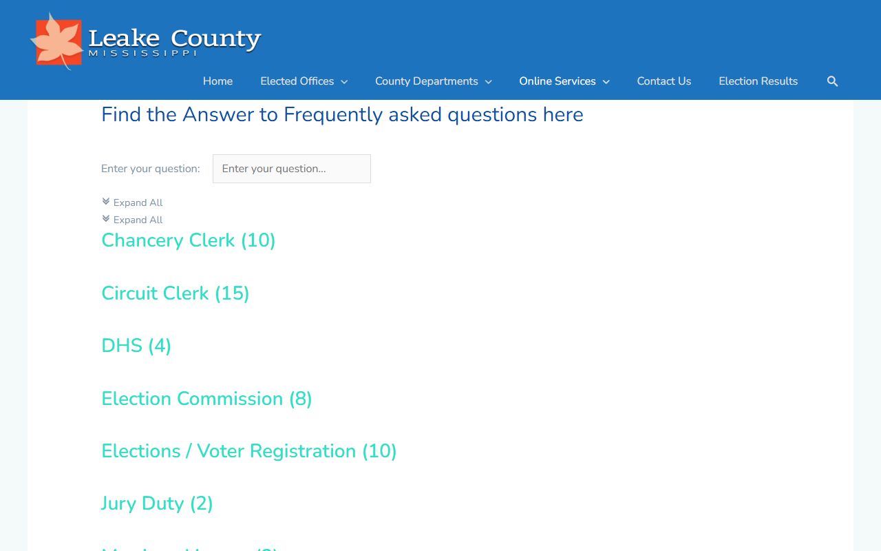 Leake County Circuit Clerk court records office FAQ page