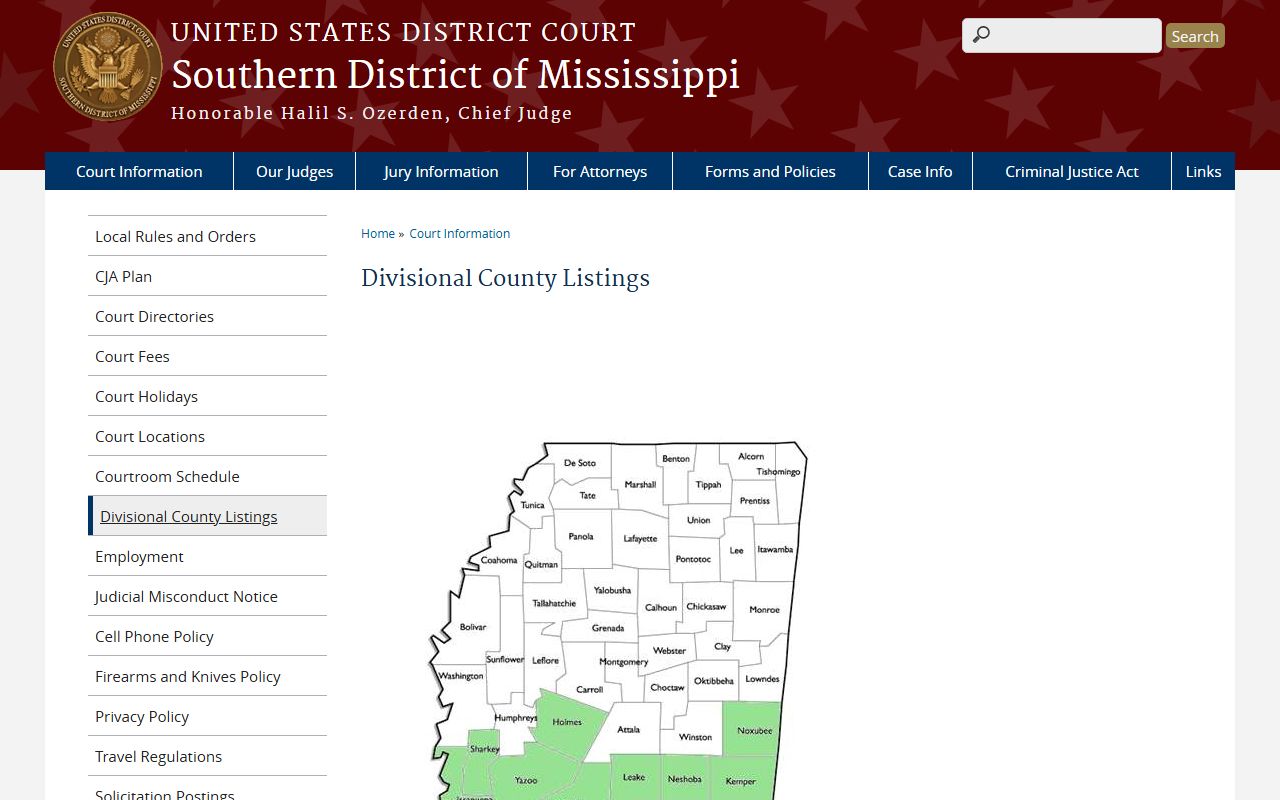 Leake County federal court records Southern District Mississippi county listing