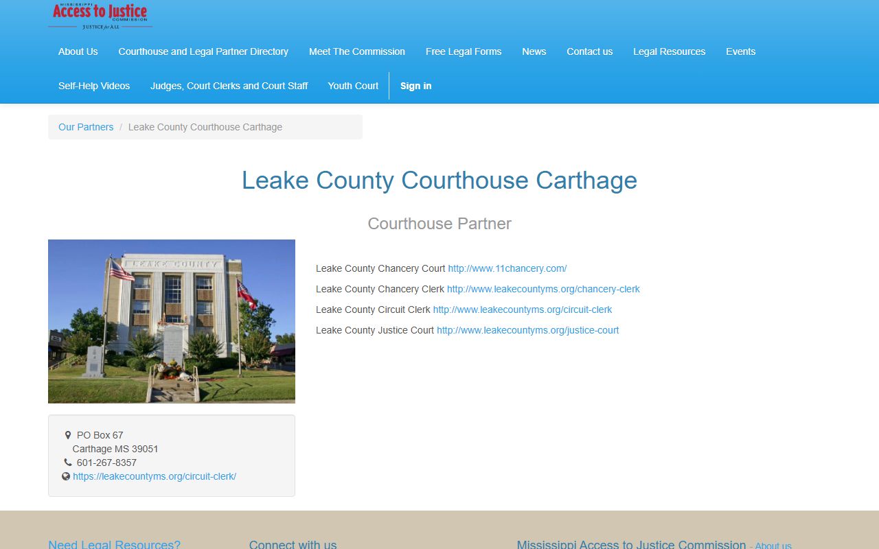 Leake County court dockets access to the courthouse in Carthage