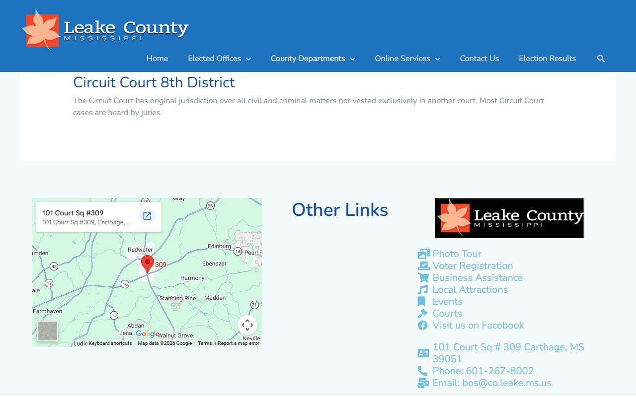 Leake County court dockets Circuit Court in the Eighth District