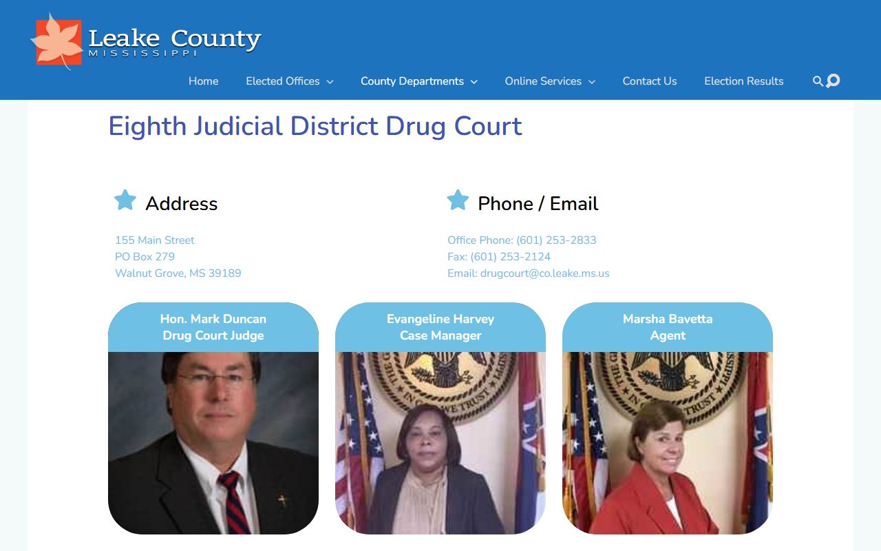 Leake County criminal court records Eighth Judicial District Drug Court page