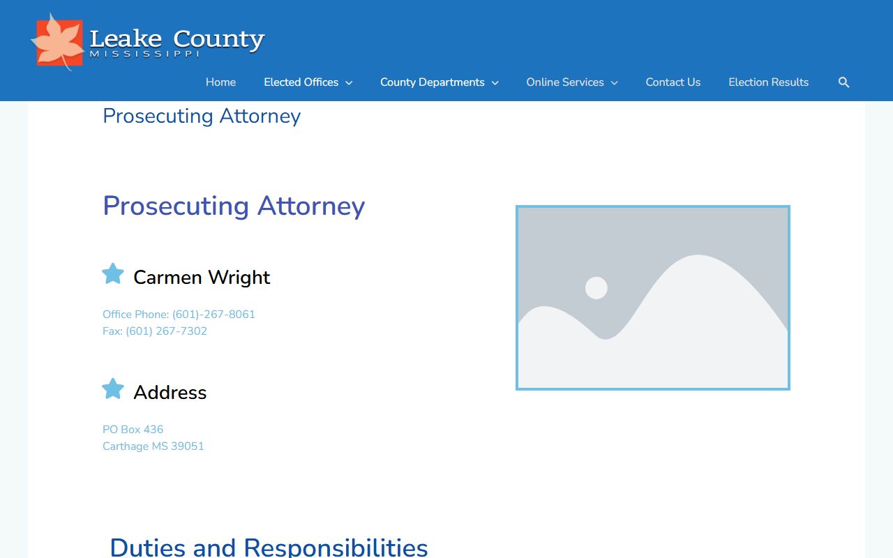Leake County criminal court records Prosecuting Attorney page