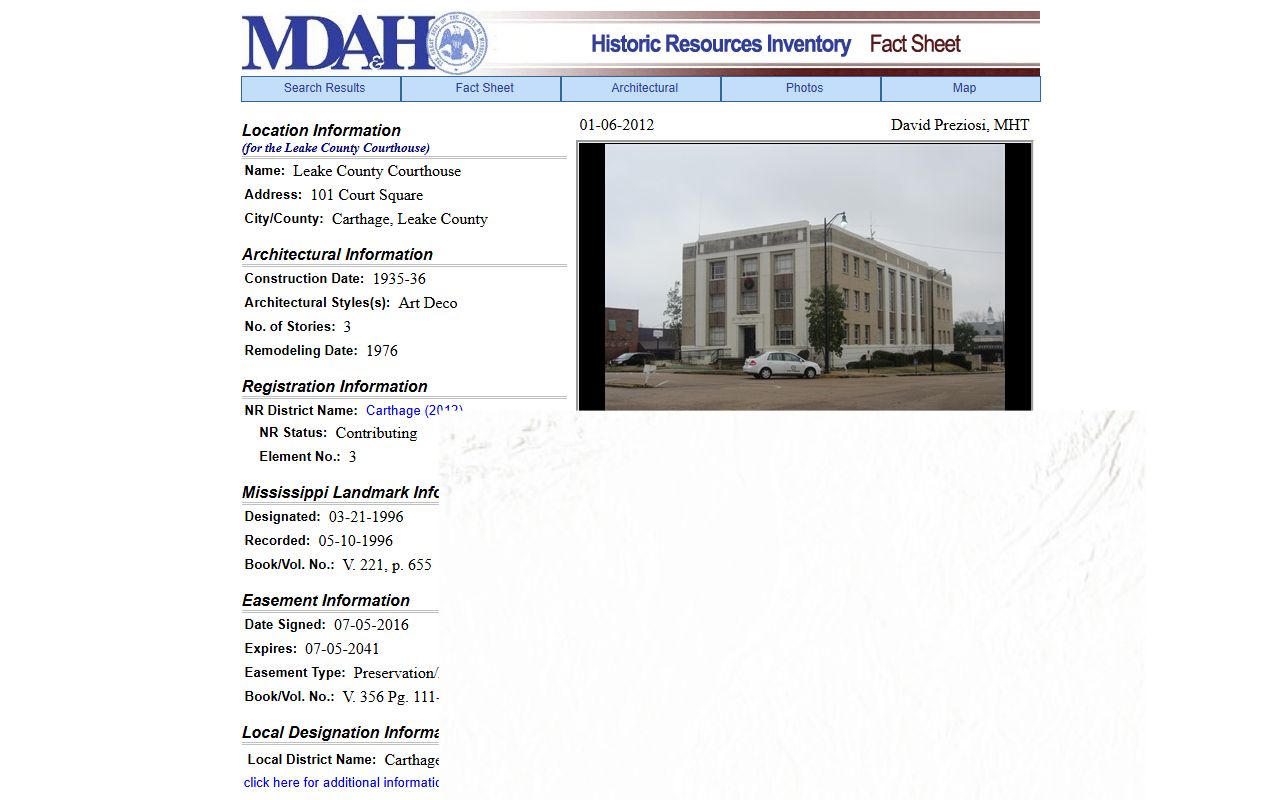 Mississippi Archives record for the Leake County courthouse and court records