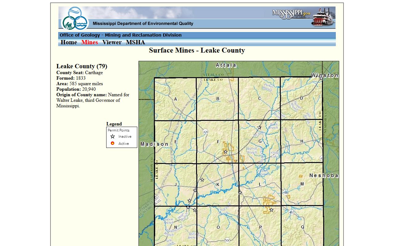 Mississippi DEQ Leake County profile used for court records history
