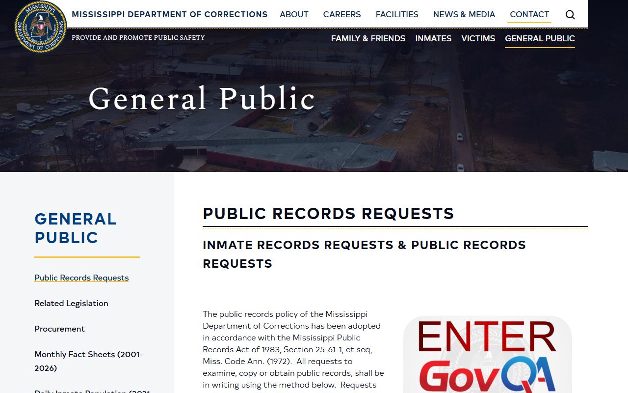 Leake County inmate records MDOC public records request page