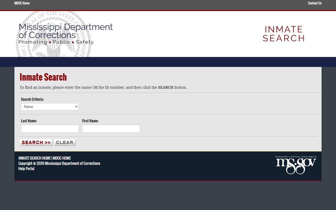 Leake County inmate records MS.gov MDOC inmate search interface