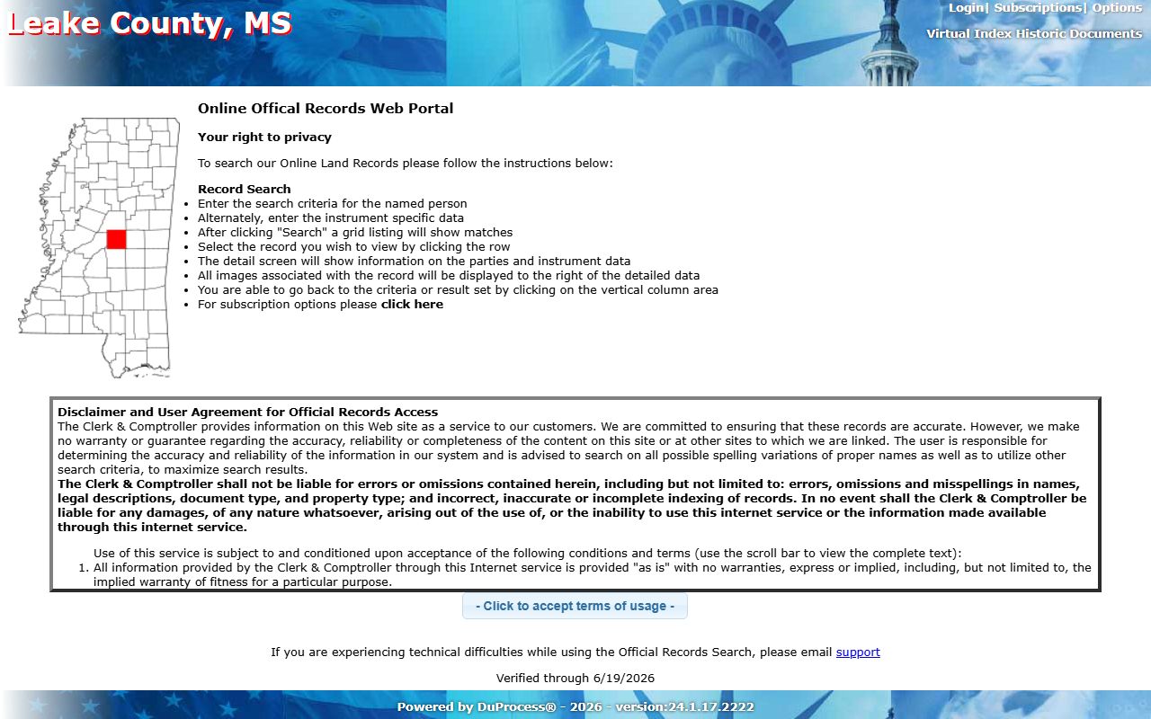 Leake County probate records linked to land and title in the DuProcess records inquiry portal