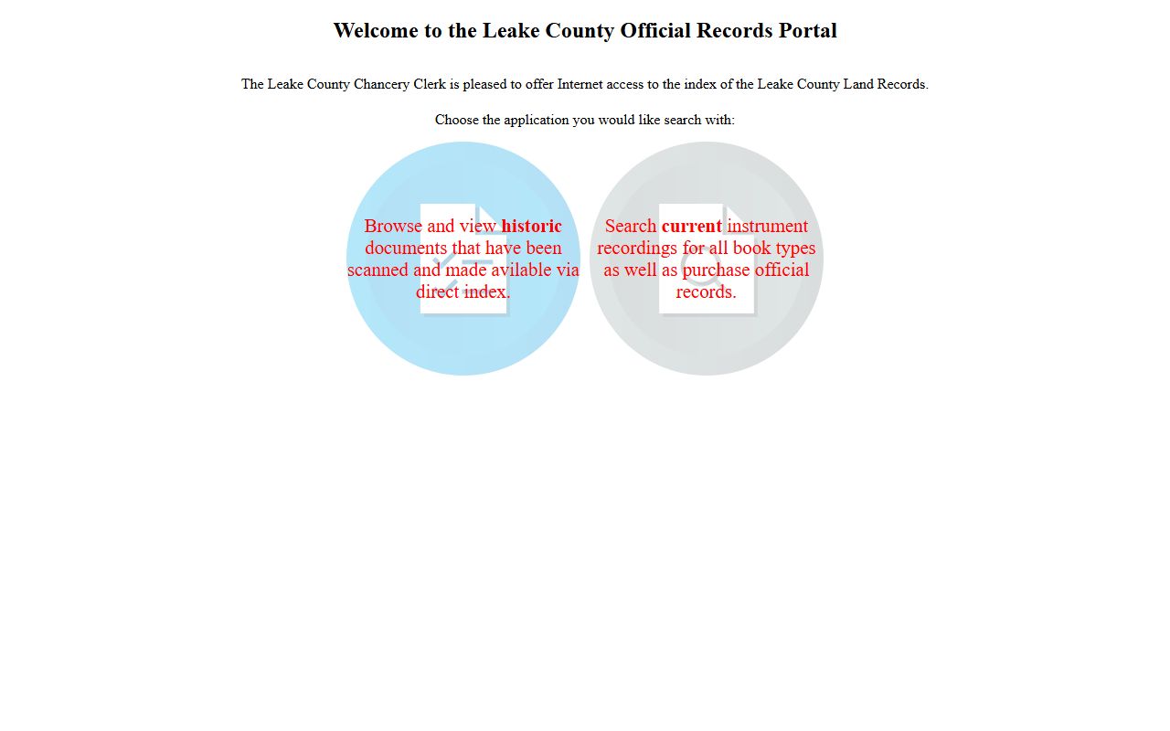 Leake County probate records and land records on the official Leake County records portal