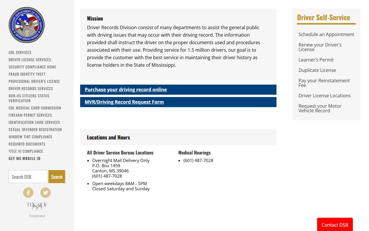 Leake County traffic court records and Mississippi DPS Driver Records Division page