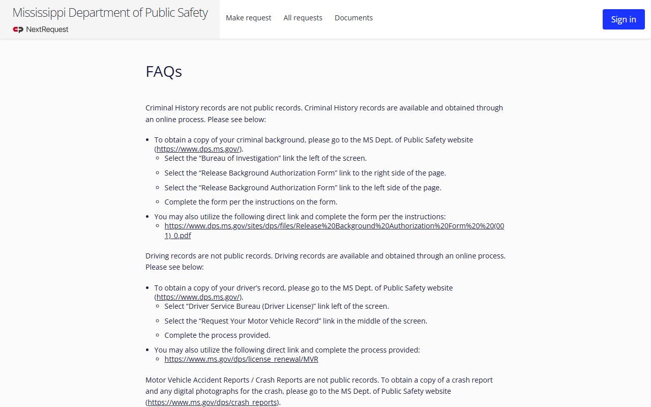 Leake County traffic court records and Mississippi DPS public records request FAQ