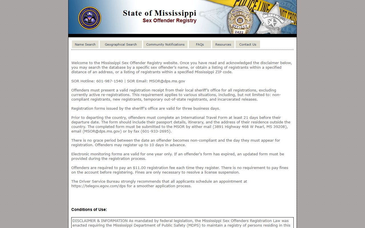 Leake County warrant records Mississippi public sex offender registry